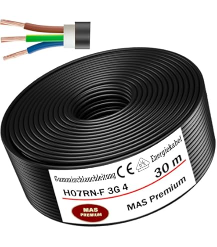 Lapp 10 Meter 1600119 H07RN-F 3x4 mm² Gummileitung flexibel mit Schutzleiter I UV-resistentes Kabel für Außenbereich I ölbeständig I kältebeständig I Anschlussleitung 3G4 mm2 schwarz