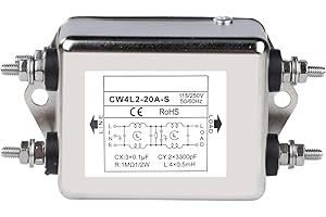 Jadeshay Filtre EMI, Filtre de Puissance EMI Monophasé AC 115 V/250 V Filtre Secteur EMI Filtre d'interférence électromagnétique 50/60 Hz(CW4L2-20-S)