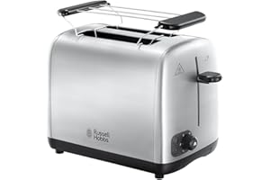 Russell Hobbs Grille Pain [Pour 2 Tranches] Adventure Acier Inox (2 Fentes extra larges,6 Niveaux de Brunissage rapide,Surélévation & contrôle, Décongèle,Réchauffe viennoiserie, 850W) Toaster 24080-56