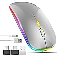 GraGra Wireless Mouse for Laptop, 2.4 GHZ Rechargeable Bluetooth Mouse, With 2 USB A to USB C Adapter and USB Mouse With 3 Buttons, Wireless PC Mouse 800 to 2400 Dpi, Laptop Mouse Computer Accessories