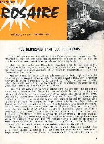 Rosaire n°268 fev 1976. je regardais tant que je pouvais. jesus source de toute joie. mysteres joyeux. mysteres douloureux. mysteres glorieux. actualite de sainte bernadette. le festin du royaume. le rosaire ecole de contemplation. presentation au temple.