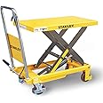 Stanley X500 Hydraulic Mobile Table Lifter, Scissor Lift Table Trolley with Lockable Rear casters, and Proportional lowering, Table Height(340-900 mm), 500 kg Capacity, Yellow Colour