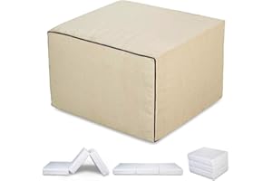 EVERGREENWEB MATERASSI & BEDS EVERGREENWEB - Pouf Letto con Rivestimento Beige Sfoderabile trasformabile in Confortevole Materasso Singolo WATERFOAM, 80x190 alto 15 cm, Pouf Letto Beige