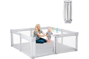 DORA DOTEY Doradotey Assembled Foldable Baby Playpen, 150x150cm Portable Play Pen for Babies & Toddlers, Collapsible Baby Playpen, Mesh Play Pen with Adult Doors, Pull Up Rings & Travel Bag