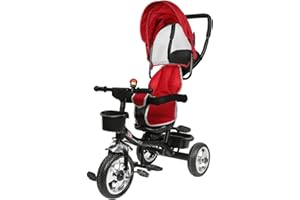 MUPAI Tricycle Bébé Évolutif avec Cloche et Rétroviseurs, Trycicle Evolutif Bebe pour Enfants de 1 à 5 Ans (Rouge)