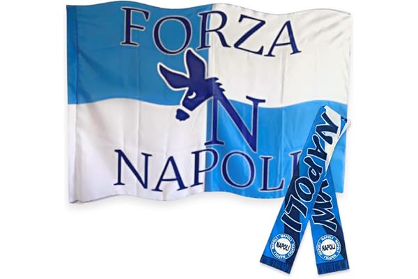 Drapeau et bandeau du Napoli – drapeau 90 x 150 cm avec boucle pour tige + collier Napoli 89 x 8 cm – fan championnat de football (drapeau + bande Naples)