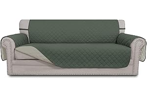 Greatime Sofa Covers, Reversible Furniture Protector, Water Resistant,Couch Shield with Elastic Straps, Anti-Slip Foams, Micro Fabric Pet Cover Pets，Kids，Cats，Dogs (Sofa, Greyish Green/Beige)