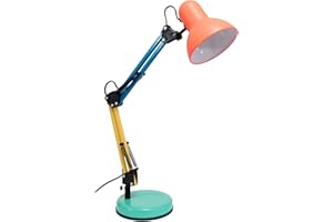 Fisura - Vintage Lampa Biurkowa 'Ralph' Koralowa, Niebieska, Żółta i Miętowa. Kompatybilna z Żarówkami E27. Metalowa. Wymiary: 14 cm x 14 cm x 57 cm.