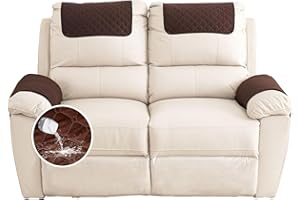 GYHH Sofa Armrest Cover, Headrest Cover for Recliner Chair Arm Cover,Armchair Slipcover Nonslip Quilted Furniture Protector for Pets Leather Sofa Couch (Coffee,2 Seat Recliner | 4 pc)