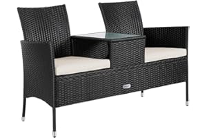 CASARIA Panchina da Giardino Polyrattan Resistente 143x55x88cm Panca da Balcone 2 Posti Esterno Mobili Outdoor