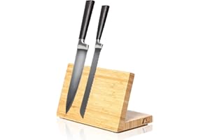 Amazy Ceppo portacoltelli magnetico (15 Etichette Gesso) - Blocco coltelli magnetico in legno di bambù per conservare la vostra collezione di coltelli (Coltelli non inclusi)