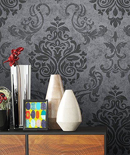 NEWROOM Barock Tapete Schwarz Vliestapete Grau Barock, Modern, Natur schöne moderne und edle Design Optik , inklusive Tapezier Ratgeber - 2