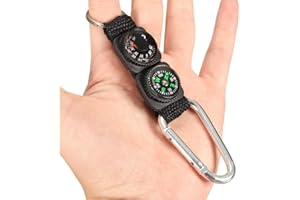 LKMY Mini outil de survie multifonction pour sports de plein air, sifflet, boussole, thermomètre, mousqueton, montre, odomètre, télémètre, grossissant, porte-clés