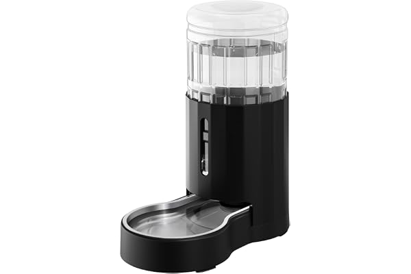 JUNSPOW Distributeur d'eau pour Animaux de 7 litres en Acier Inoxydable, Distributeur d'eau par gravité de Grande capacité, sans électricité et Ultra-Silencieux, pour Chiens et Chats, Noir.