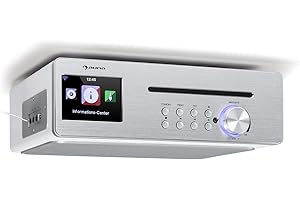 auna Silver Star Chef Küchenradio, Unterbauradio, 10W RMS / 20W max, CD-Player, Bluetooth-Funktion, Radio: Internet/DAB+/UKW, 2,4" TFT Farbdisplay, USB-Port, AUX-Eingang, weiß