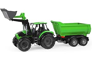 Lena 7250 Worxx Tractor Deutz-Fahr Agroton with Trailer - 74 cm Toy Tractor from 3 Years, Outdoor & Indoor, Steel Axles, Made in Europe