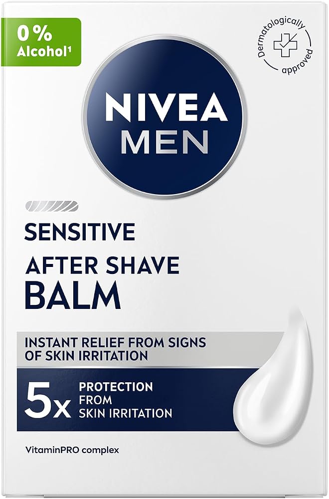 NIVEA MEN Erkek HassasTıraş Sonrası Balsam Hassas 100 ml,E Vitamini,ProVitamin B5,Alkolsüz Formül,Hassas Ciltler için Rahatlatıcı Tıraş Sonrası Bakım