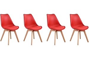 Happy Garden Lot de 4 chaises de Salle à Manger Style scandinaves Nora Rouges avec Coussin, chaises de Cuisine, chaises rembourrées, Pieds en Bois de hêtre Massif