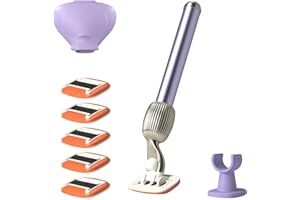Fler The Razor Shave Set - Rasoio Donna con Testine Intercambiabili, Rasoio con Supporto, 6 Lamette di Ricambio e Custodia Protettiva, Rasoi Unisex, Lametta con Aloe Vera, Vitamina E, Lilla Lilac