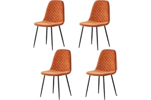 AINPECCA Set of 4 Velvet Dining Chairs Fabric Upholstered seat with Metal Legs Dressing Lounge Home (4, Orange)
