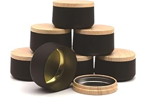 DEARLIVES Metal Candle Containers - 8 Pieces 6oz Empty Tins with Wood Grain Printed Lid for Making, Arts & Crafts, Storage, Gifts and More