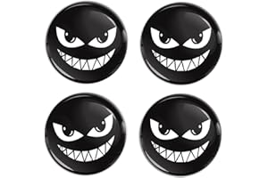 Biomar Labs 4 x Adesivi 3D silicone Faccina sorridente in bianco e nero per Coprimozzo Adesivo Cerchione Copricerchi appi Ruote A 36 (60mm)