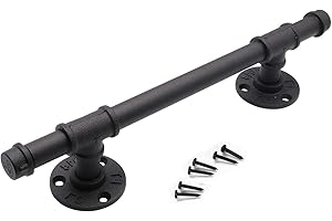 goldenwarm 1 Stück Schwarz Tor Garten Holz Scheunentor Griff Ziehgriff Balkontür Außen Türgriff Türbeschlag Innentür Torbeschlag Schmiedeeisen Schiebetür Griffe Runde Metall Rohr