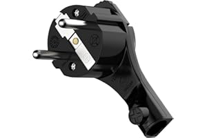SATSHOP-FT Spina angolare con contatto di protezione, extra piatta con staffa in plastica, altezza 8 mm, manico pieghevole, impugnatura pieghevole, spina Schuko ad angolo rallentato, 1 pezzo nero