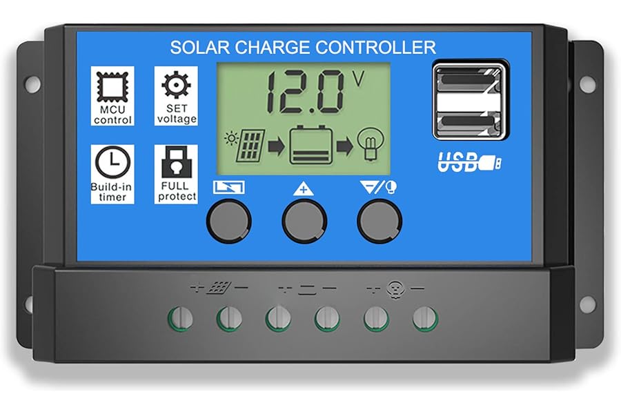 Solar Charge Controller, Topcloud 30A Solar Panel Controller 12V/24V PWM Auto Parameter Adjustable LCD Display Solar Panel Battery Regulator with Dual USB Port