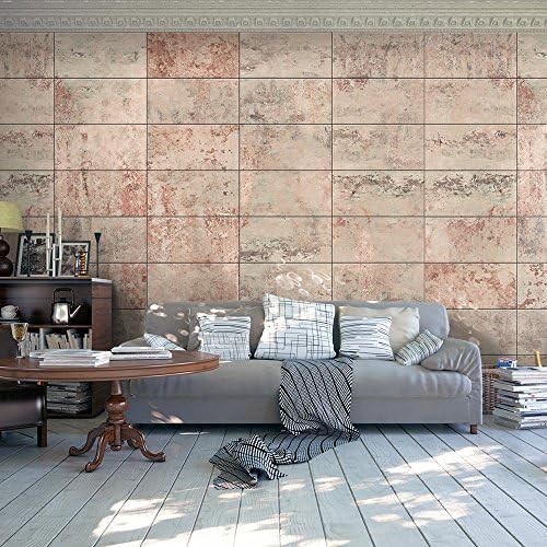 murando - Puro realistic murals wallpapers 0.5x10 m - Fleece wallpaper - No pattern repeated - Decorative panel - Photo on a wall XXL - concrete stone mosaic rampart wall blue beige brown f-A-0161-j-c