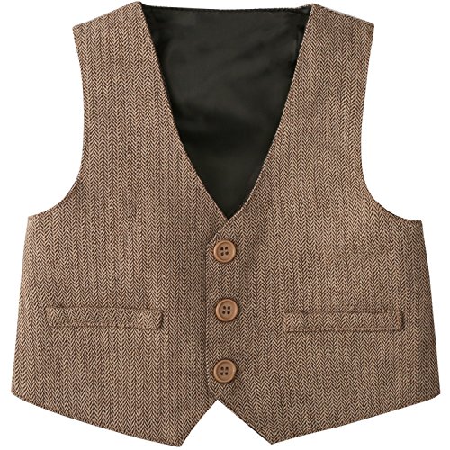 ZOEREA 3tlg Baby Jungen Bekleidungssets Strampler + Weste + Hut Fliege Krawatte Anzug Gentleman Festliche Taufe Hochzeit Langarm Baby Kleikind für Frühling Herbst(Braun, Körpergröße 70-80cm) - 5
