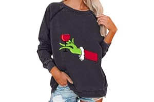 QWUVEDS grinch kostüm damen Weihnachten Grinches Sweatshirt, Kreativer Weihnachts Pullover Langarm Frauen Sweatshirt Weihnachten Hoodie Neuheit Damen Rundhalsausschnitt Lässig Herbst Pullover Mode Locker