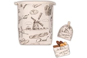 slowroom Sacco per pane per la conservazione e la freschezza 3 in 1 - Cesto per pane in tessuto - Sacco per pane in cotone - Scatola per pane 32 x 35 cm, Bakery