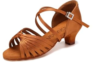 VCIXXVCE Bambina Scarpe da Ballo Latino Americano Marrone con Tacco Basso 3cm Salsa Scarpe da Ballo da Sala, 24 EU