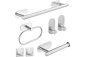 HASA zone 7 Pezzi Porta asciugamano Bagno Adesivo, Set Porta Asciugamani Completo con Porta Carta Igienica e Ganci Adesivi, Argento