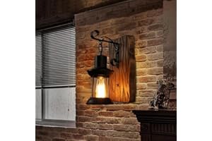 LFOUTE Rustykalny Lampa ścienna Drewniany Kinkiet Retro Nostalgiczny Kinkiet Vintage żelazna Lampa Wisząca Loft Oświetlenie Dekoracyjne Oświetlenie Jadalni Kuchnia Restauracja Hotel Bar Kawiarnia Przedpokój
