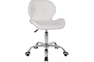 Hadwin Modern PU Leather Swivel Office Chair, Height Adjustable Padded Armless Desk Chair with Wheels for Home Office, White