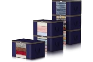 Lifewit 6 pezzi 90L Scatole per Armadio, Scatole per Vestiti Grande Capacità, Contenitori Organizer armadio per Piumoni, Scatola trasloco, Buste Pieghevole per Indumenti, Coperte, Blu