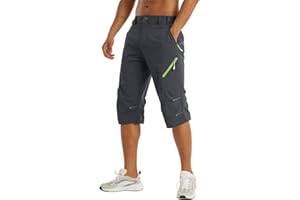KEFITEVD Short sous Le Genou pour Homme Short de Randonnée 3/4 à Séchage Rapide Capri Mince d'été avec 4 Poches Zippées