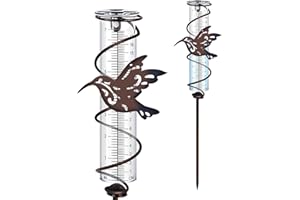 Jsleid Pluviomètre de Jardin en Verre, Pluviomètre Vintage, Pluviometre Exterieur Resistant Gel, Conception Colibri, avec des Graduations Claires, pour Jardin, Pelouse, Terrasse (Colibri)