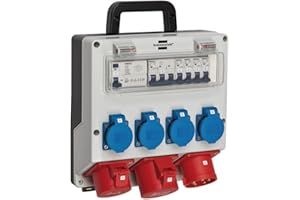 Brennenstuhl Distributore da parete IP44 (distributore di corrente per fissaggio a parete 32 A, con interruttore di protezione personale FI 30 mA), 4/32 IP44, grigio chiaro/nero