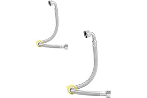 LEADAHEAD Pack of 2 Flexible Pipe Contectors Elbow 1/2”(90°) x 1/2” BSP 40cm Long Elbowed Stainless Steel Braided Flexible Hose Pipes Tail DIY Repalcement for Boilers Plumbing Bathrooms Kitchens