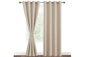 DWCN Lot de 2 rideaux, opaques et occultants, avec œillets, thermiques, pour salon, chambre à coucher, beige, 245 x 132 cm (H x l)