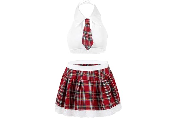 Aranmei Ensemble Lingerie Sexy Femme Coquine Hot Deguisement Ecoliere Costume Cosplay Étudiant Plaid Uniforme avec Mini Tartan Jupe Tenue