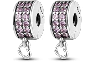 Parmuz Clip Espaciador Charm para Pulsera 925 Pavé de Plata de Ley Circonita Cúbica Clip Lock Espaciador Tapón Charm Bead Star Moon Evil Eye charms Joyería Regalo para Mujer