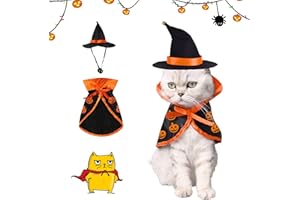 JIASHA Kostium dla zwierząt domowych, peleryna wampira dla psa kota kapelusz na Halloween z nadrukiem kapelusz czarownicy, pies kot wampir kostiumy dla małych psów i kotów
