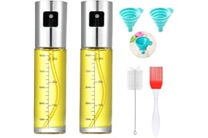 KAYSENSUK 2 Stück Oil Sprayer Olivenöl Sprüher zum Kochen 4 in 1 nachfüllbare Öl und Essigspender Flasche mit Backpinsel Flaschenbürste und Öltrichter zum Grillen BBQ Salat Machen Kochen Backen Braten