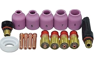 RIVERWELD TIG Achaparrado Lente de gas 17GL332 2.4 mm 10n24s 53n61s D12.50 mm kit Adaptar DB SR WP 17 18 26 TIG Torch de soldadura 16 piezas