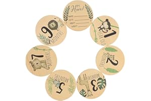 XKSOCT 7 Stück Meilensteine Baby Monatskarten-Meilensteinkarten Baby Holz- mit farbigen Tierchen bedruckt mit Aufsteller für monatskarten baby