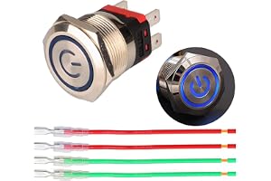 Guuzi 22mm Låsbar Tryckknappsbrytare 12V-24V 15A Blå LED Power Symbol Tryckknappsbrytare, Metall Vattentät Omkopplingspanel m